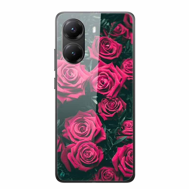 Стеклянный Чехол для Poco X7 pro Роскошная Задняя Крышка Телефона Чехол с Цветами для PocoX7pro X 7 pro Жесткий Закаленный Щит Мультяшная Крышка Красная Роза