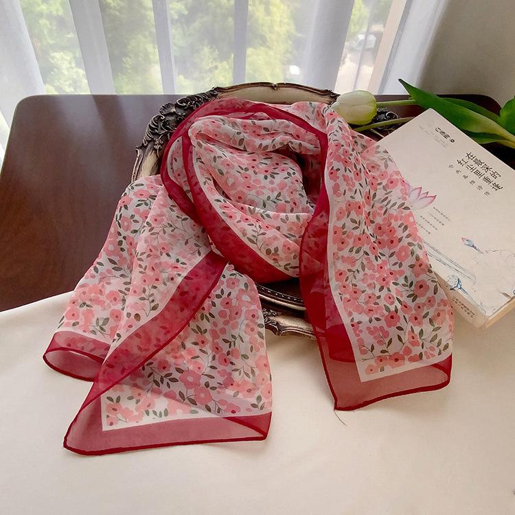 Spring Style Cicada Wings Long Silk Scarf for Women Spring and Autumn Thin Style Fashionable and Versatile Georgette Multi-color Printed Long Scarf