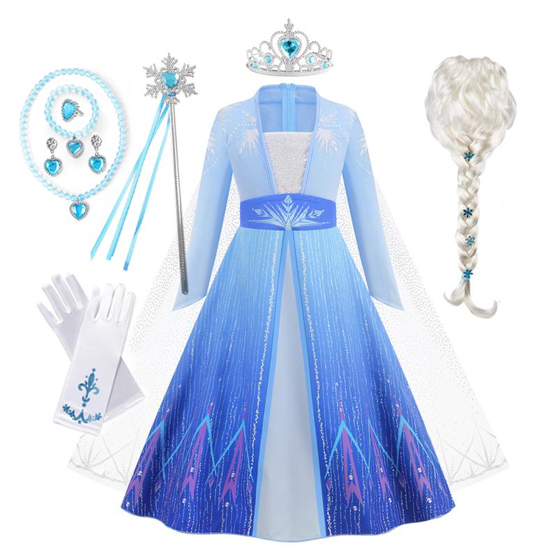 Frozen Elsa Princess Costume for Girls Birthday Party Long Sleeve Halloween Cosplay Snow Queen Carnival Clothing Kids Dress