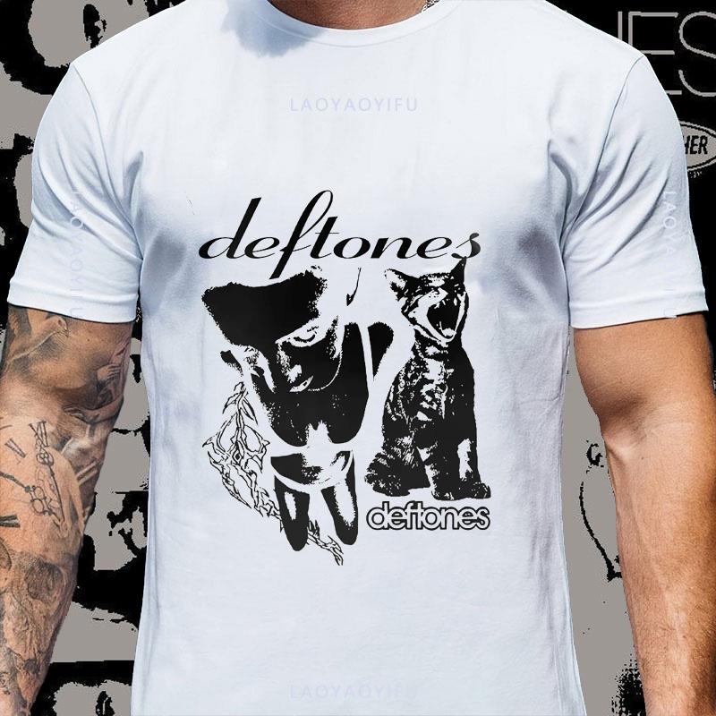 Unisex Deftones White Logo T-Shirts for Men Harajuku Gothic Japanese Vintage Cotton Tee Round N
