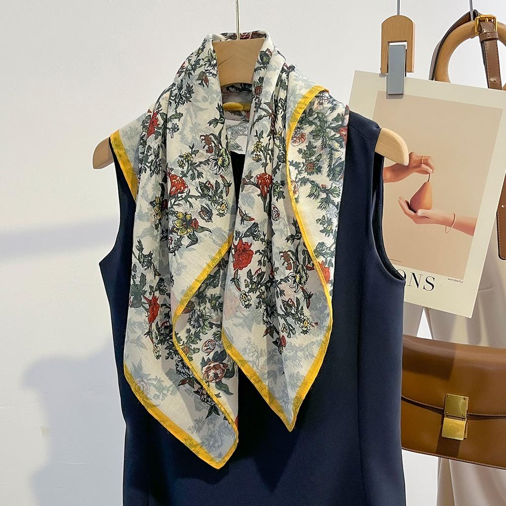 Floral Print Headscarf for Women Autumn Spring Warm Neck Scarves Soft Cotton Feel Hijab Foulard Bandana Decoration Shawl Wraps