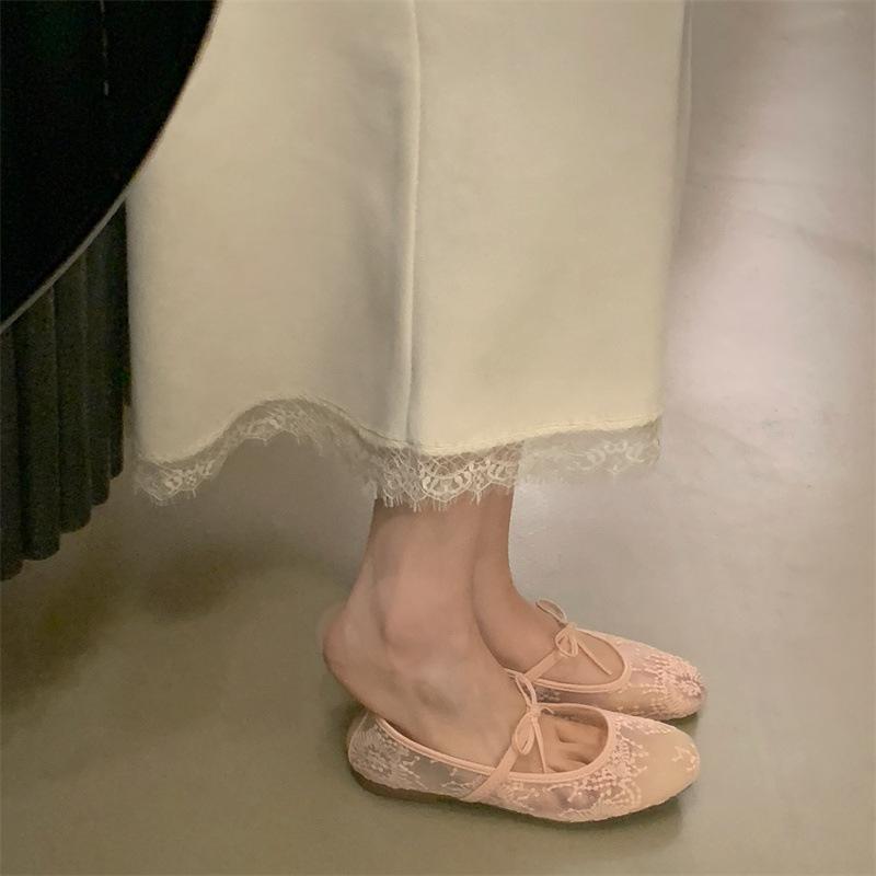 Женские черные туфли-балетки Мэри Джейн с вышивкой в виде цветов - Летние дышащие сетчатые туфли, Дизайн с квадратным носком, Модные туфли Мэри Джейн