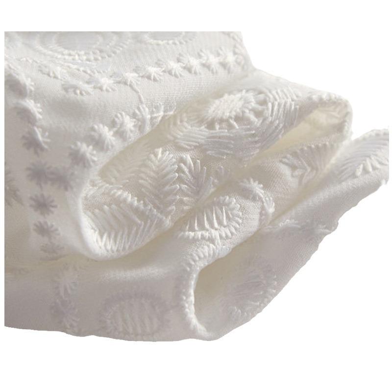 Женский летний топ 2024 года из шифона и кружева с вышивкой, короткий рукав, белый