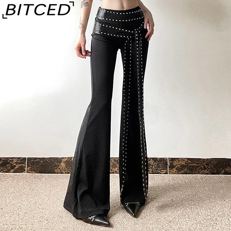 BITCED Summer Women's Solid-Color Slim-Fit High-Waisted Streetwear Casual Straight-Leg Slightly Flared Pants