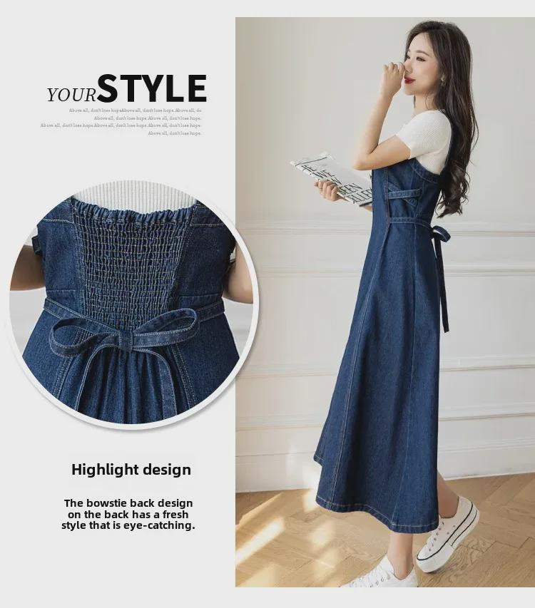 2024 Весна/Лето Корейский Повседневный Джинсовый Утягивающий Женский Платье Средней Длины