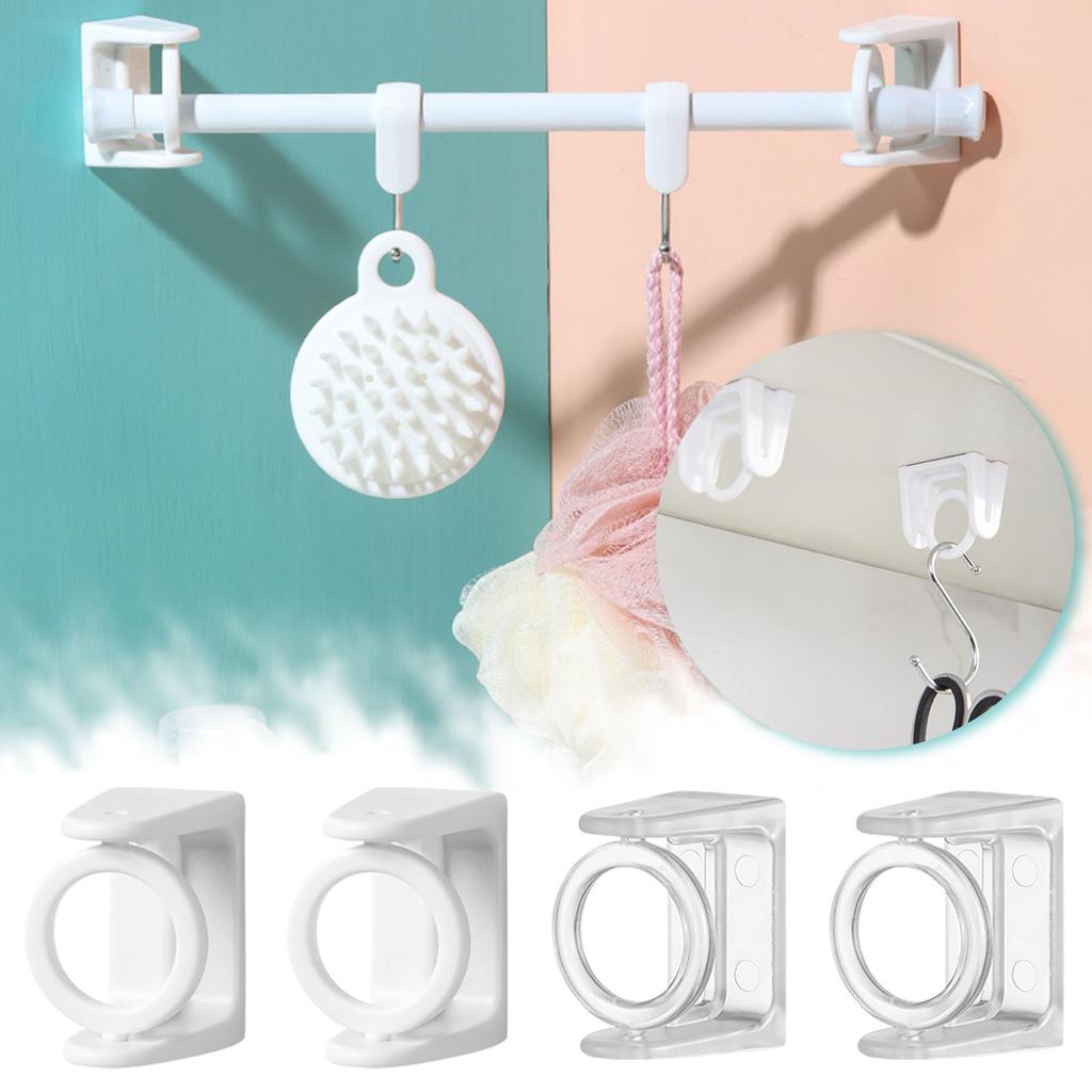 Self Adhesive Curtain Rod Holder 360° Swivel Ring Adjustable No Drilling Curtain Rod Bracket For Kitchen Bathroom Hotel
