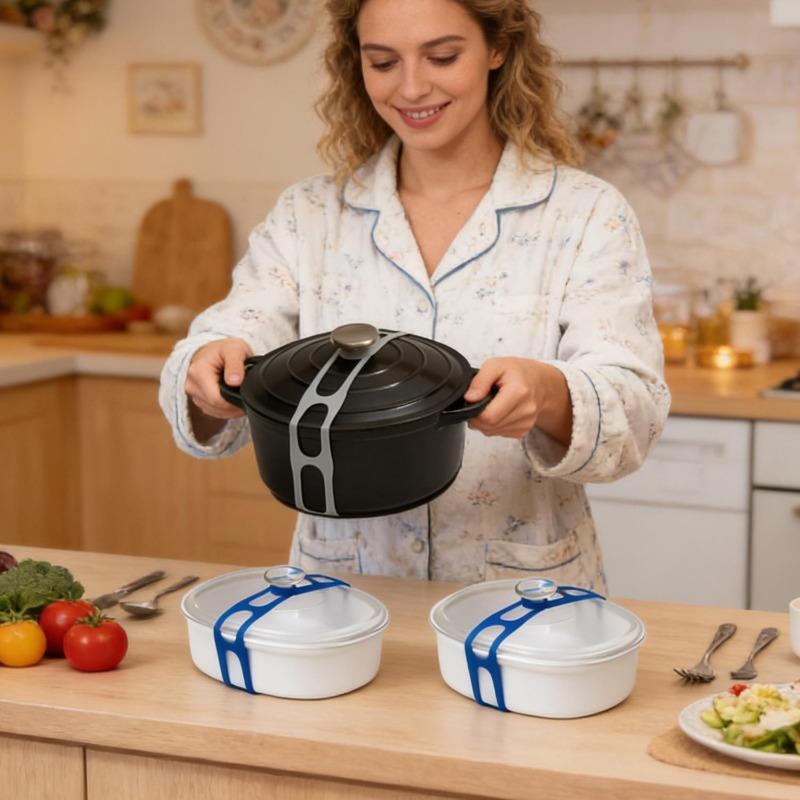 Reusable Elastic Band Lid Strap Universal Silicone Pot Lid Holder Lunch Box Bundling Strap Outdoor Tableware Storage Supplies
