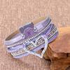 Women Bracelet Faux Leather Love Heart Charm Multi-Layer Bohemia Resin Stone Gift Braided Punk