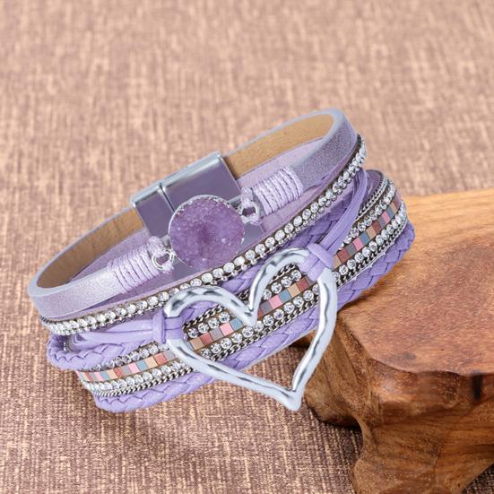 Women Bracelet Faux Leather Love Heart Charm Multi-Layer Bohemia Resin Stone Gift Braided Punk