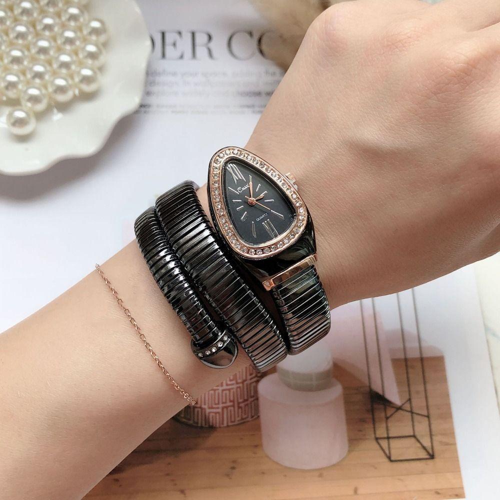Кварцевые наручные часы из нержавеющей стали, элегантные часы-змея, браслет, модные женские кварцевые часы для женщин