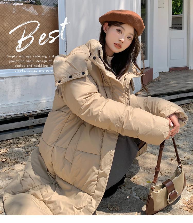 Женское зимнее пальто 2024 года с капюшоном, удлиненное, хлопковое - Толстое, теплое и длиной ниже колена