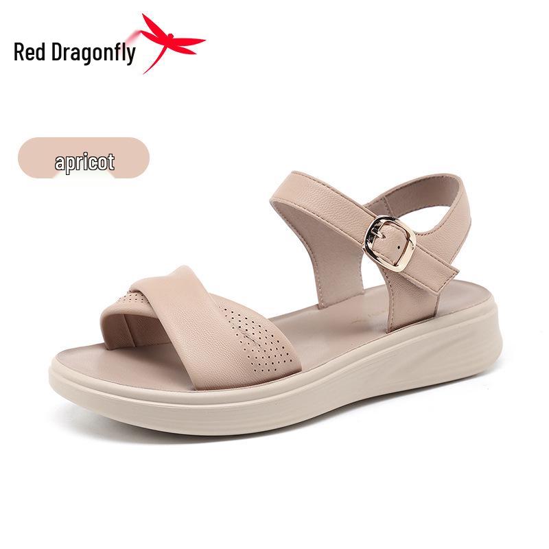 Женские кожаные сандалии на плоской подошве Red Dragonfly - Новый летний стиль с толстой мягкой подошвой