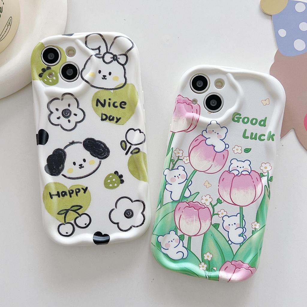 Cute Silicone Case for Tecno Spark 8C iPhone 15 14 Samsung A54 A34 Xiaomi Redmi Note 12 11 Pro Funda Cartoon Puppy Tulip Flower Cover Soft TPU Bumper