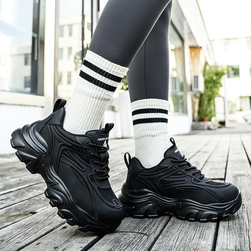 Женские защитные рабочие ботинки на шнуровке, ботинки со стальным подноском, женская неубиваемая конструкция, нескользящие рабочие ботинки на платформе