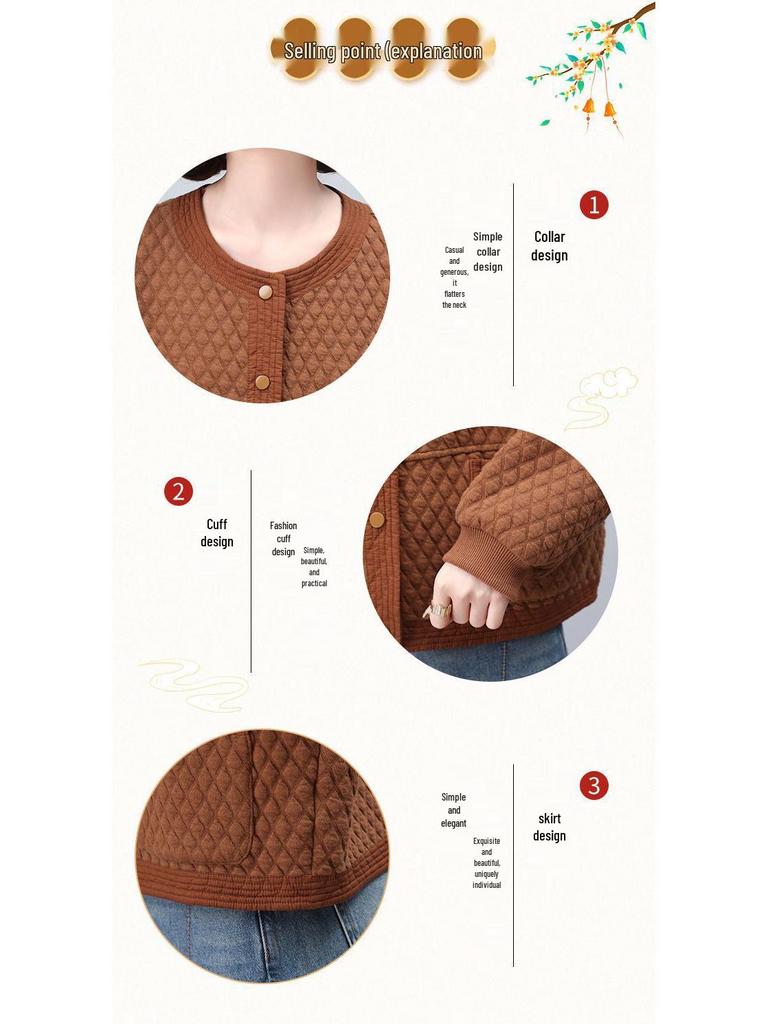 Women's Midlife & Senior Round Neck Loose Jacket - New 2025 Spring/Autumn Casual Baseball Cardigan