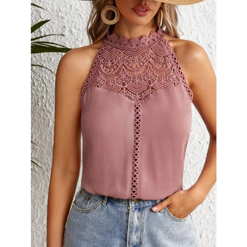 Плюс размер женский летний жилет модный полый кружевной топ без рукавов