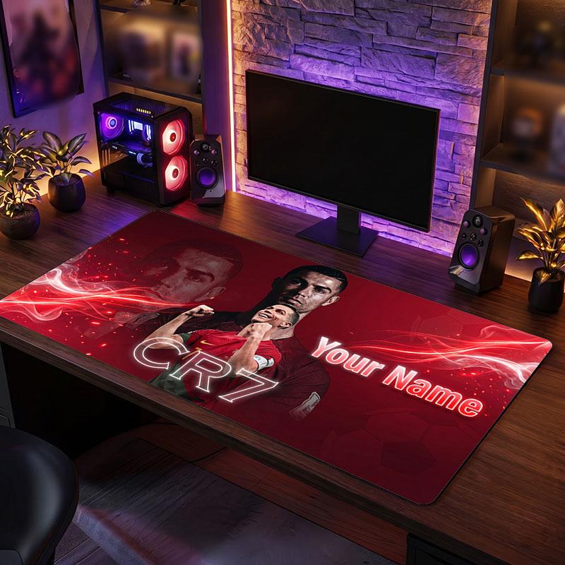 Cristiano Ronaldo Custom Large Mouse Pad, Personalized Name Text Print, Football Logo Non‑Slip Desk Mat Gaming Gift