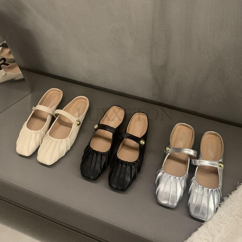 Женская обувь, женские тапочки, лоферы со шлепанцами, модные мягкие роскошные резиновые лоферы на плоской подошве из искусственной кожи с резьбой, базовые лоферы, женская обувь