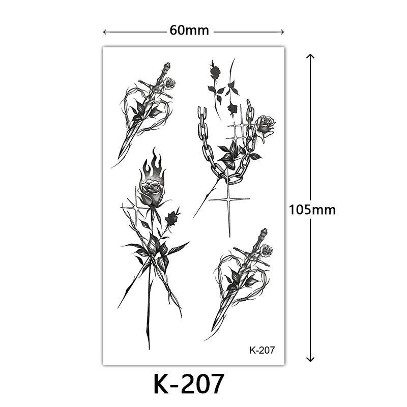 English Letter & Flower Butterfly Tattoo Stickers - Waterproof & Sketch Line Design