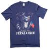 4th of July Funny Racoon Feral and Free Tshirt Free Patriotic USA Flag Funny Tee