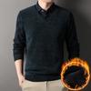 Winter Men's Velvet Sweater Fake Two-piece Warm Plaid Bottoming T-shirt Plus Velvet Thickening for Middle-aged and Elderly Dads