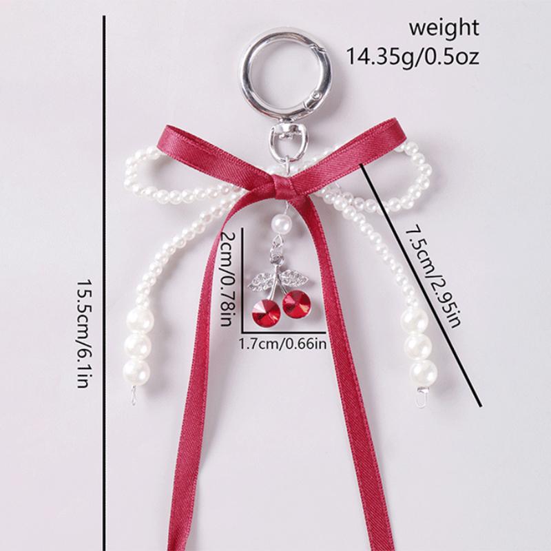 Брелок-бантик из искусственного жемчуга, брелок с бисером и лентой, подвесные аксессуары в корейском стиле, подвеска для сумки Y2K, декоративные аксессуары