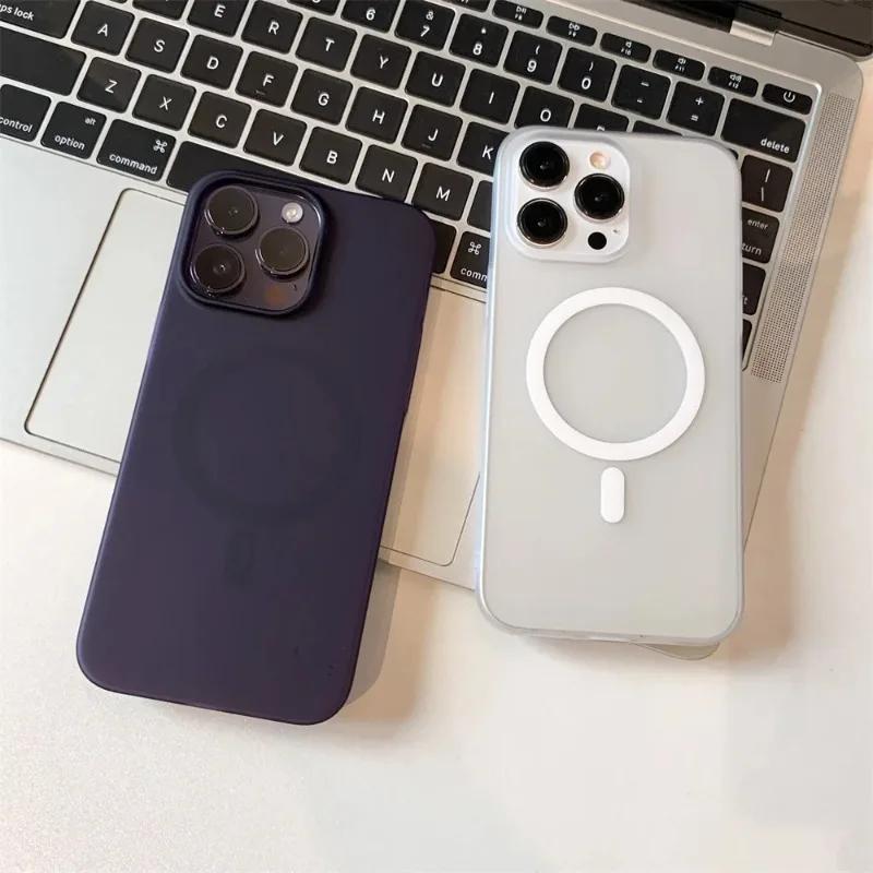 Ультратонкий матовый жесткий магнитный прозрачный чехол из поликарбоната для iPhone 15 14 13 12 Pro Max Plus для Magsafe, противоударный чехол с беспроводной зарядкой