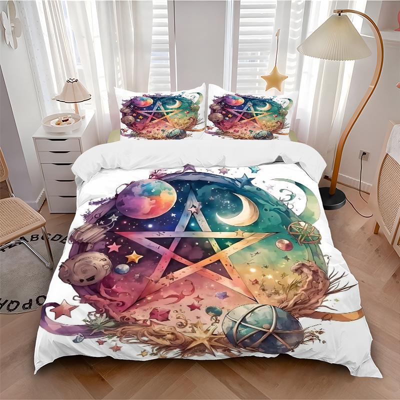 3pcs Galactic Pentagram Printed Quilt Set - Soft and Comfortable Quilt Cover for Bedroom, Guest Room and Dormitory Decorative Bedding Set 1 Duvet