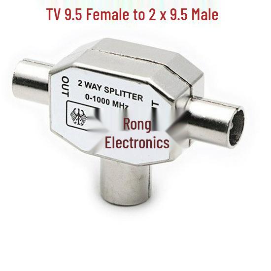 Разветвитель-адаптер телевизионного кабеля, 9,5 мм, гнездо на 2 штекера