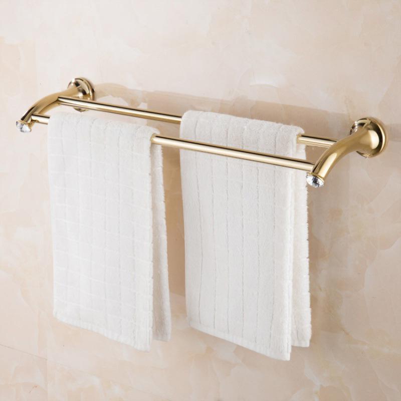 Золотистая отделка Нержавеющая сталь Аксессуар для ванной Двойная перекладина для полотенец Полка для полотенец Держатель для полотенец