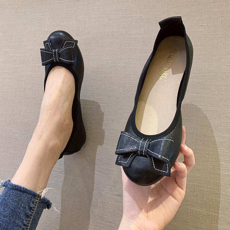 Модные женские складные мягкие балетки с круглым носком, с бабочкой, милые удобные балетки без застежек, женская искусственная кожа
