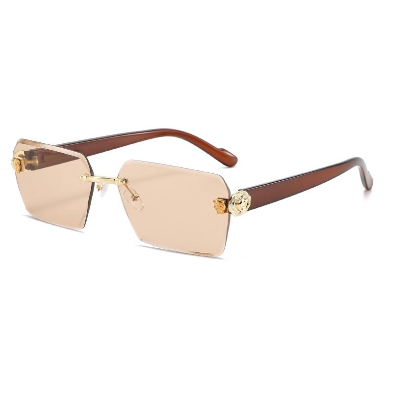 Photochromic Sunglasses Men Women Rimless Square Sun Glasses Leopard Head Metal Frame UV Protection Outdoor Sunscreen Eyewear