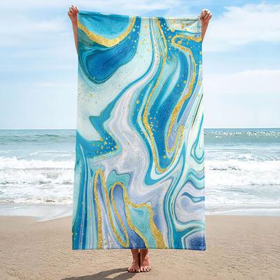 Modern Blue Gold Swirl Beach Towel Quick Dry Absorbent Microfiber Towel For Adults Kids Swimming Holiday