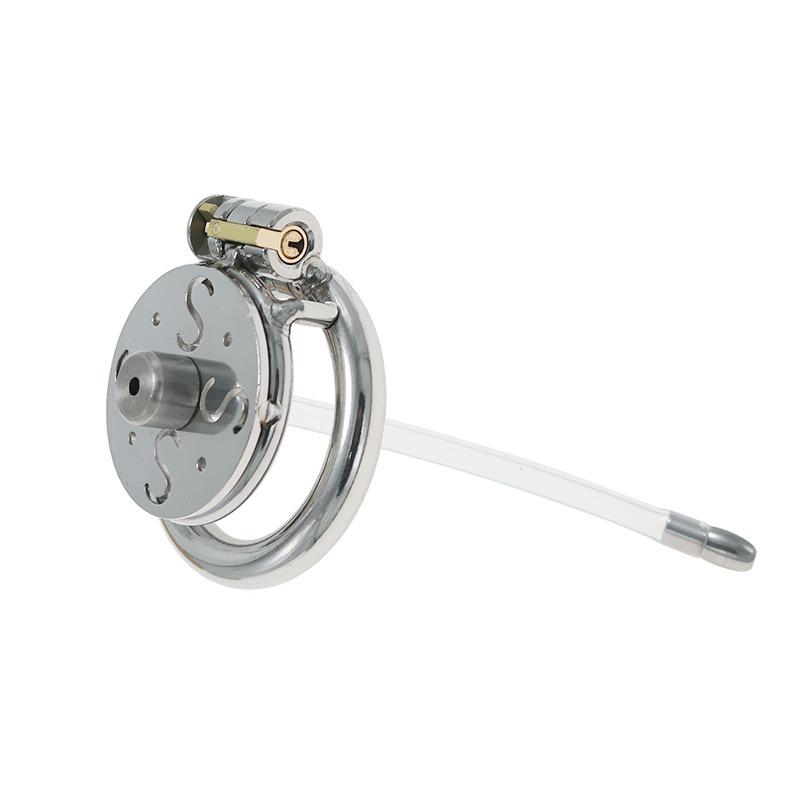 Новый замок целомудрия из нержавеющей стали плоская пластина S полая с тонким 5 мм катетером устройство целомудрия клетка для пениса секс-инструмент