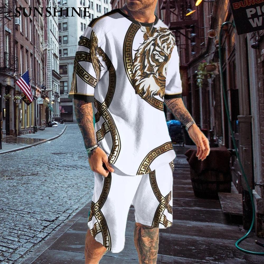 Мужские летние трендовые комплекты 2023 года, винтажные спортивные костюмы с 3D-принтом, мужская спортивная одежда, повседневные шорты, футболки, спортивный костюм, мужской свободный размер