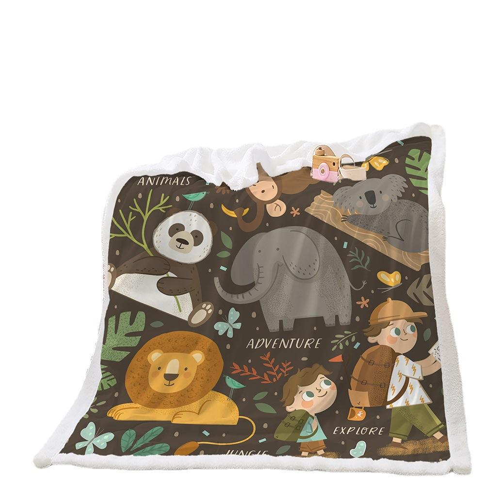 Digital Printing Cover Blanket Animal Illustration Camping Forest Thickened Lamb Fleece Crystal Fleece Blanket