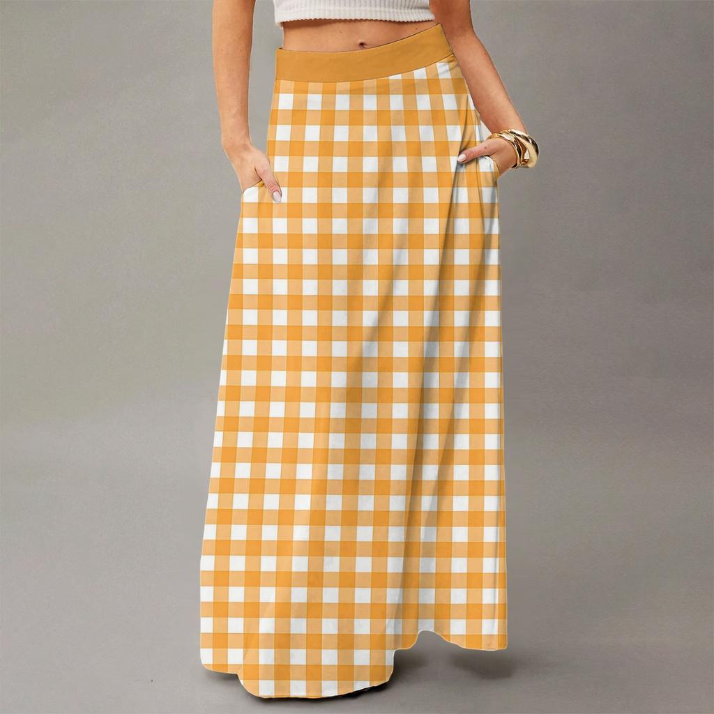 Женская повседневная складная юбка макси с высокой талией, драпированная, свободного кроя, с карманом, в полоску, в клетку