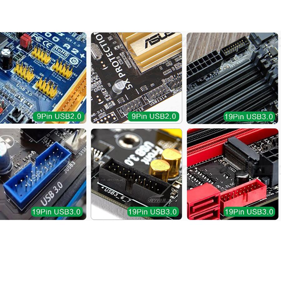15cm Black PC Cable Adapter Internal 9-Pin Female USB 2.0 to19-Pin Male USB 3.0