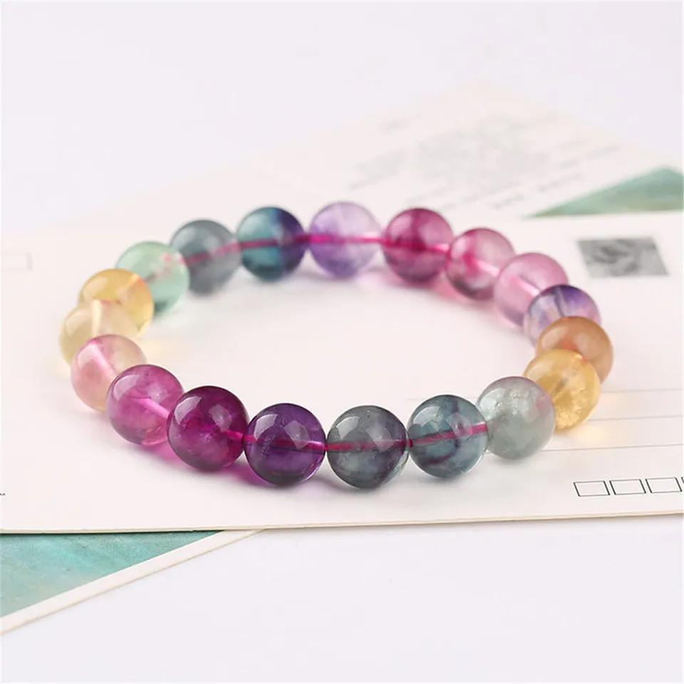 Natural Colorful Fluorite Classic Party Bracelets Women Men Gift Crystal Beads Stone Stretch AAAAA 7mm-11mm
