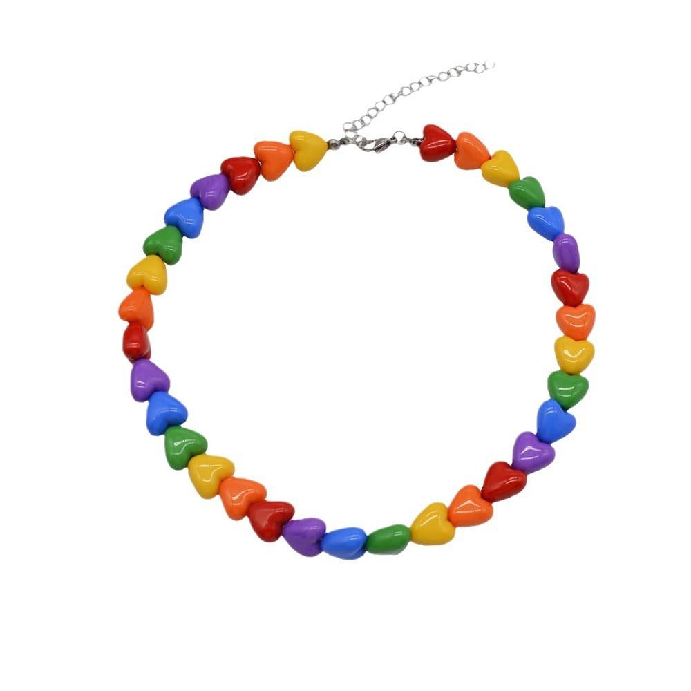 Adjustable Collarbone Chain Acrylic Love Heart Beaded Necklace Rainbow Necklace Party Supplies