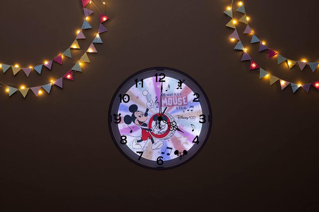 RHYTHM Disney 100th Anniversary Disney 100 Wall Clock Dial Changes When It Gets Dark Silent White 8MG817MC72 (Mickey Mouse) 28×5.2cm