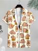 Men's Casual Capybara Printed Short - Sleeve Shirt, Polyester Material, Mixed Color, Multiple Specifications Available, Fashionable Design, Suitable