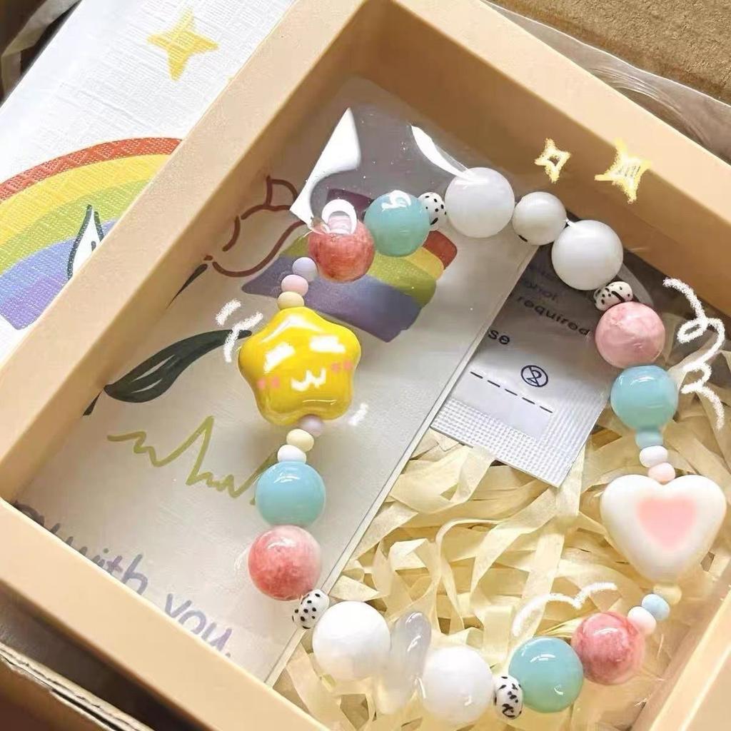Cute Wind Summer Colorful Beaded Bracelets, Floral & Heart Design Candy Tone Bead Jewelry Perfect Gift