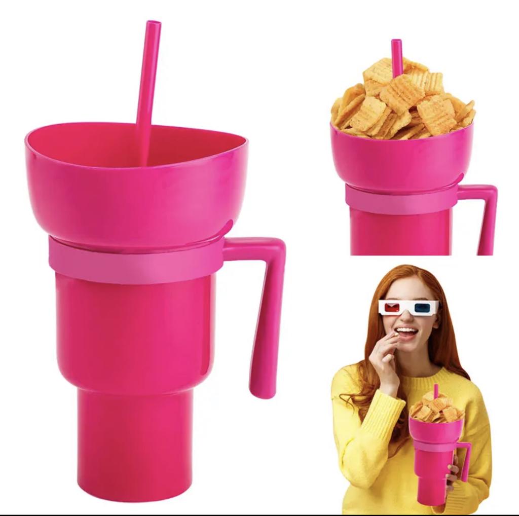 New 2 IN 1 Creative Popcorn Snack Cup Integrated Beverage Cup With Handle Portable Beverage Cup Novel Design And Many Functions