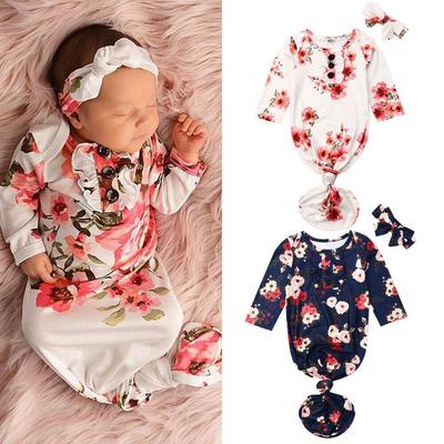 Одеяло для пеленания с цветочным узором для маленьких девочек, комплект спальный мешок + повязка на голову, 0–12 месяцев