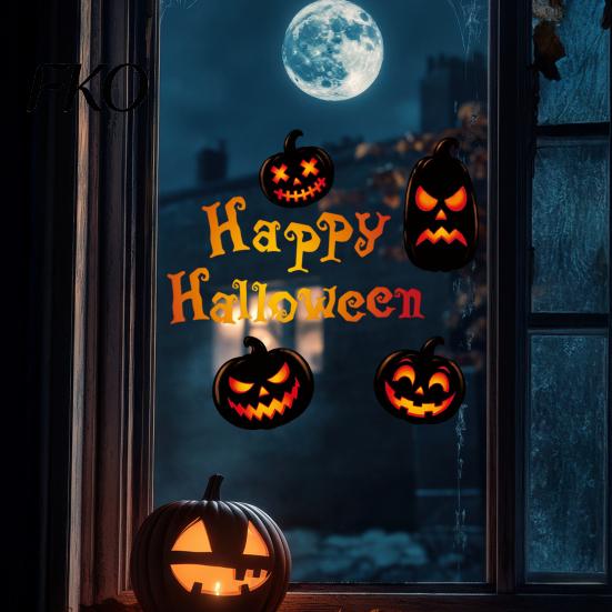 Decorative Holiday Stickers Halloween Static Cling Window Decals, Spooky Pumpkin Bat Stickers, Self Waterproof PVC Decals Adhesive Removable