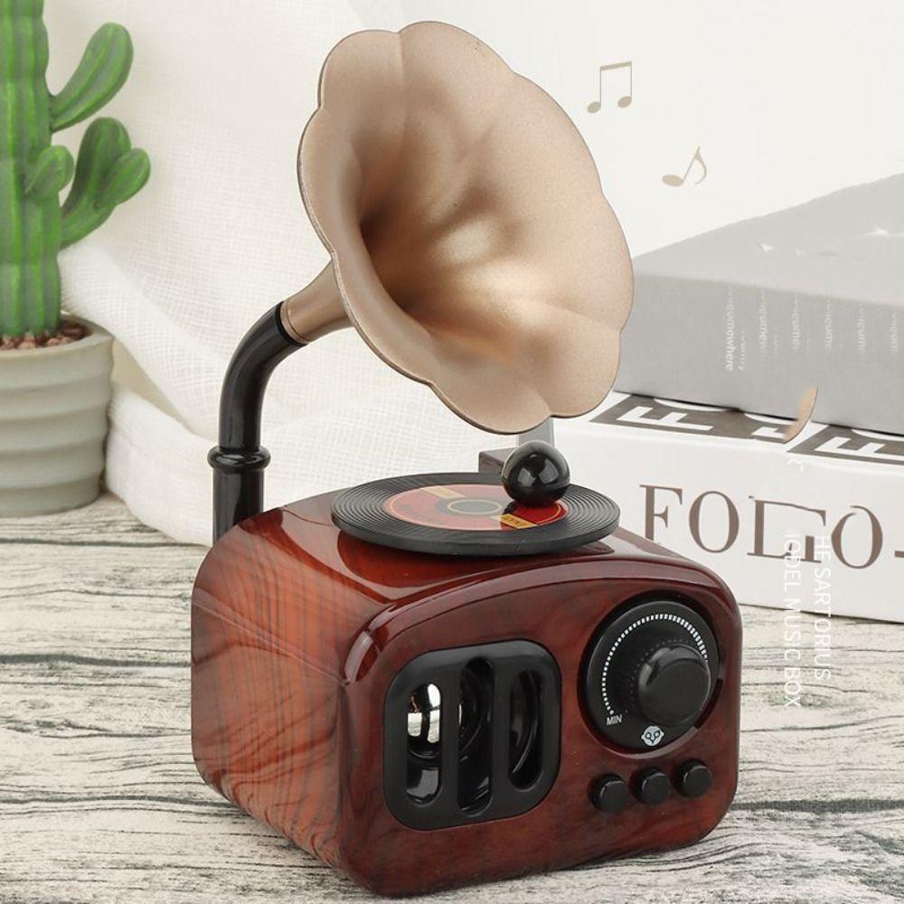 Wood Color Gramophone Music Box Plastic Photography Props  For Home and Office Decor
