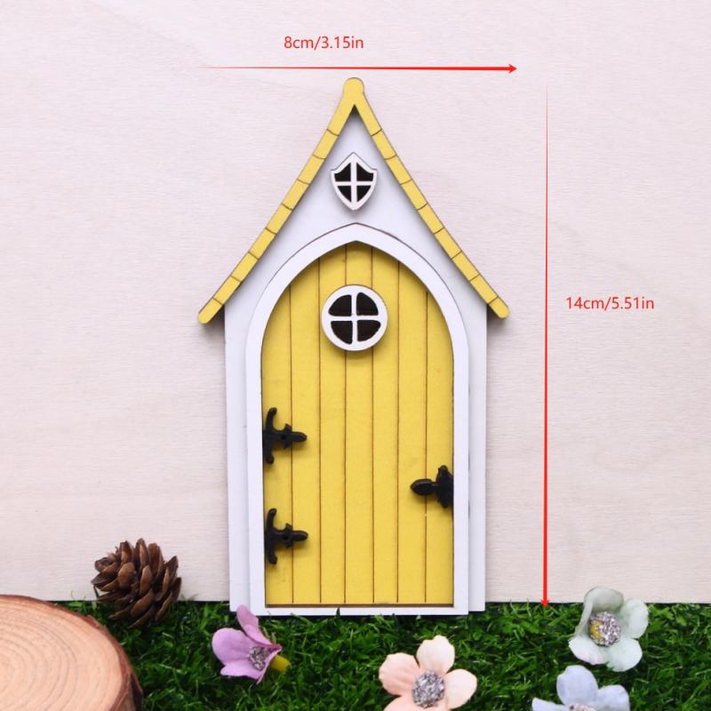 Dollhouse Mini Wooden Fairy Tale Door Dollhouse Gnome Door Model Miniature Garden Scene DIY Furniture Decoration Accessories