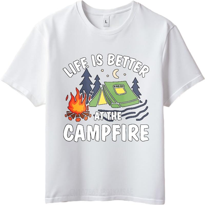 T Shirt Men Casual Round Neck Tee Brand Summer For Man tshirt Life Is Better At The Campfire Short Sleeve Soft Oneck Top Tees