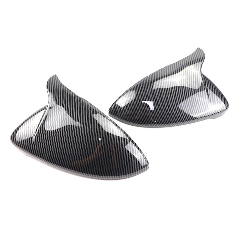 Carbon Fiber Look Black Horn Shape Side Wing Mirror Cover for Volkswagen VW Golf 7 MK7 MK7.5 GTI R GTE GTD 13-20 Replacement